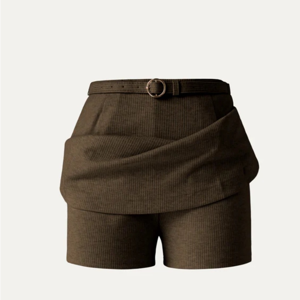 OGL Belted Mini Skirt With Shorts Pockets - Oliver Coffee NEW MEDIUM OLD MONEY - Picture 4 of 9